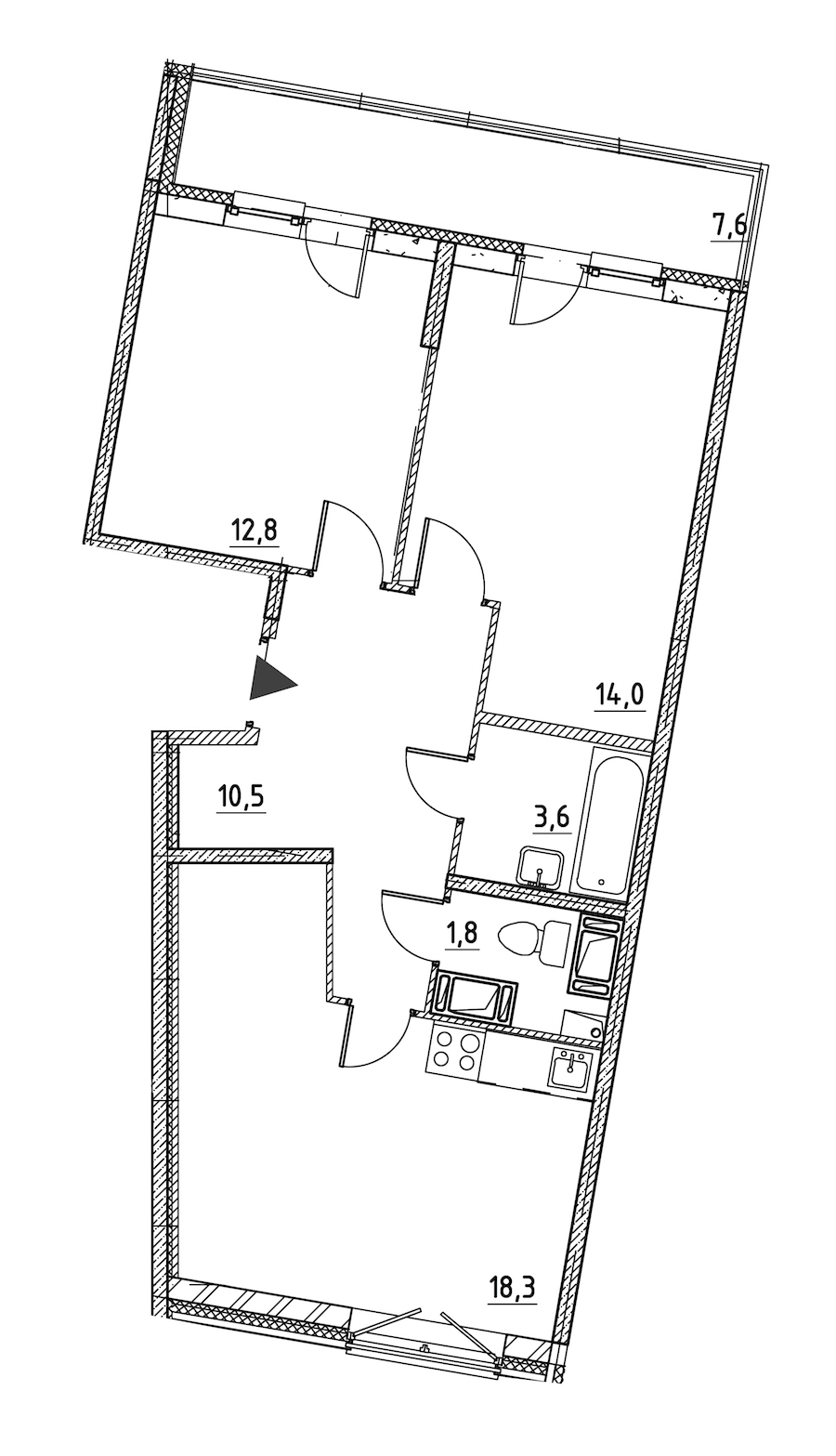 2-комнатная квартира 66.3 м², 6/12 эт., ЖК «Квартал Che»